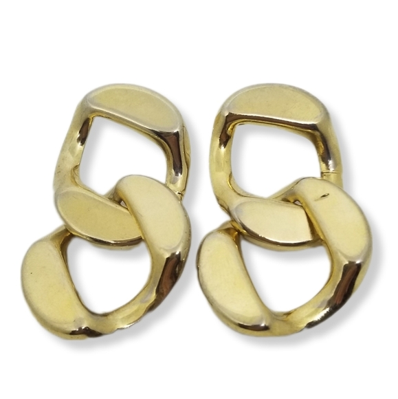 VINTAGE GOLDTONED LARGE CURB CHAIN LINK STATEMENT DROP EARRINGS - Picture 1 of 6